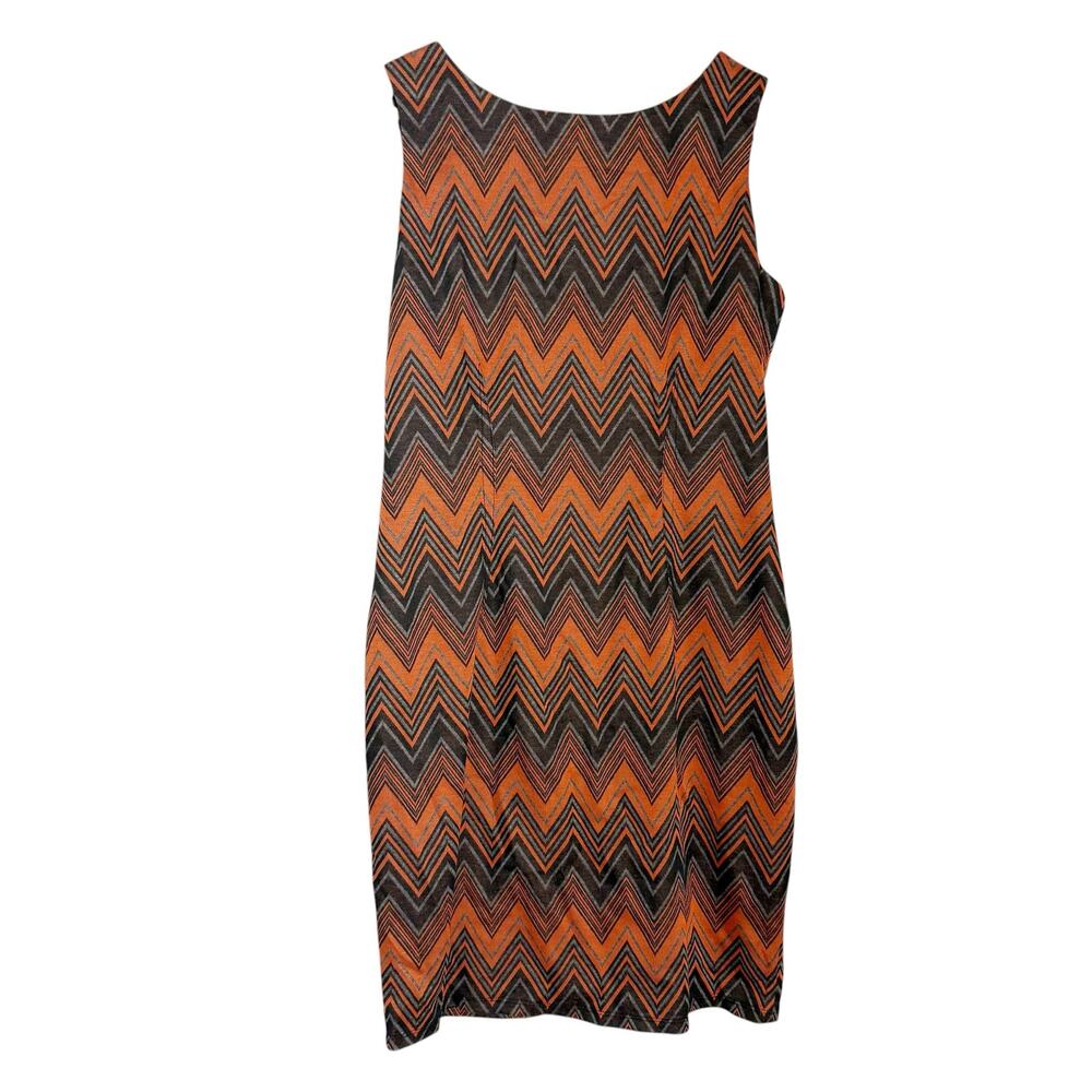 Nine West Orange Black Chevron Zigzag Print Sleeveless Fitted Sheath Dress 12P